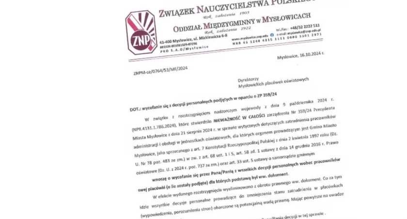 Personalne wstrząsy w Mysłowicach – zarządzenie wiceprezydenta pod lupą