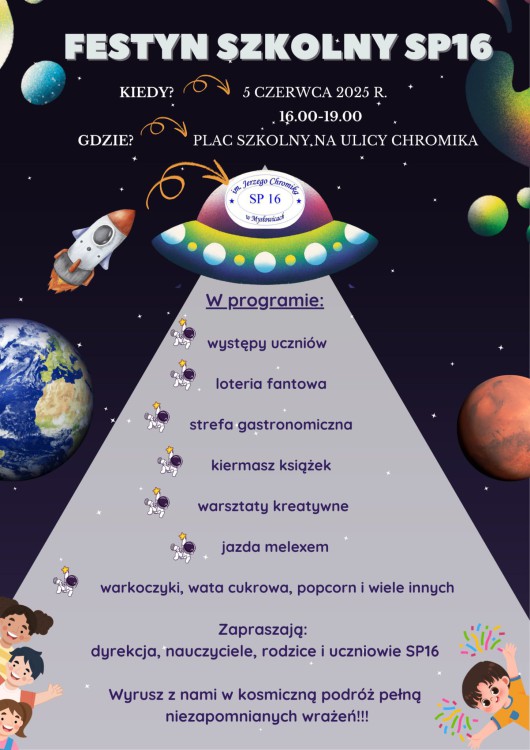 Kosmiczna zabawa w Kosztowach! Szkoła Podstawowa nr 16 zaprasza na festyn rodzinny